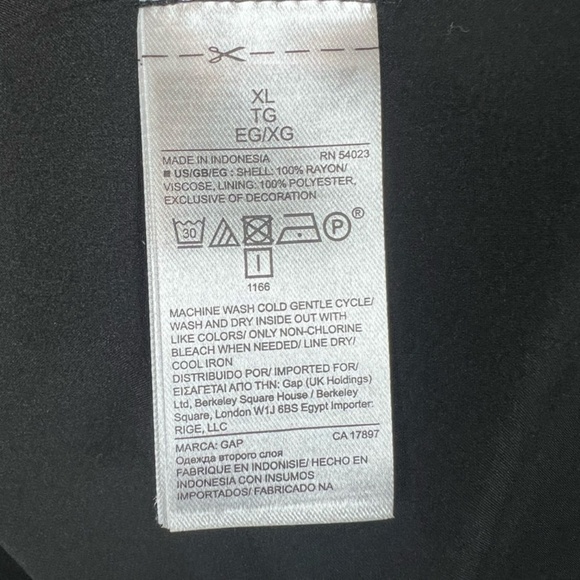 Gap Women's Crochet Yoke Shift Dress Black 3/4 Sleeve Lined Round Neck Pleats XL - Picture 9 of 9